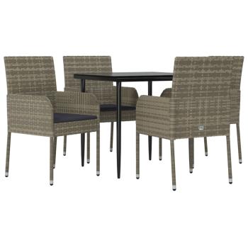 5-tlg. Garten-Essgruppe mit Kissen Schwarz und Grau Poly Rattan