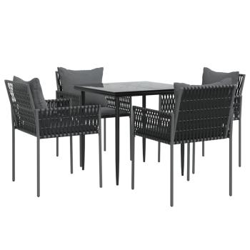 5-tlg. Garten-Essgruppe mit Kissen Poly Rattan und Stahl