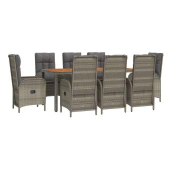 9-tlg. Garten-Essgruppe mit Kissen Grau Poly Rattan
