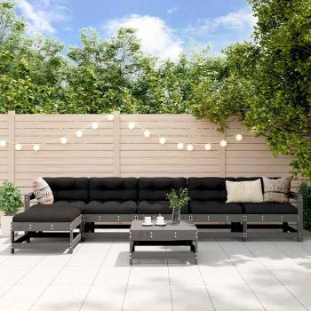 ARDEBO.de - 7-tlg. Garten-Lounge-Set mit Kissen Grau Massivholz