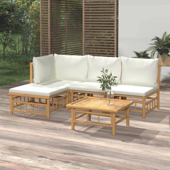 ARDEBO.de - 5-tlg. Garten-Lounge-Set mit Cremeweißen Kissen Bambus