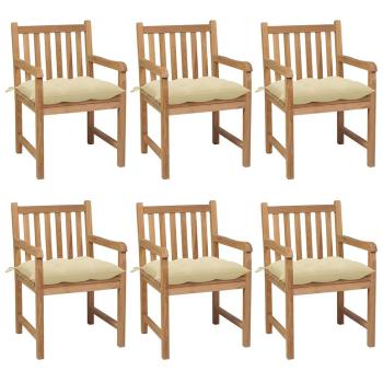ARDEBO.de - Gartenstühle 6 Stk. mit Cremeweißen Kissen Massivholz Teak