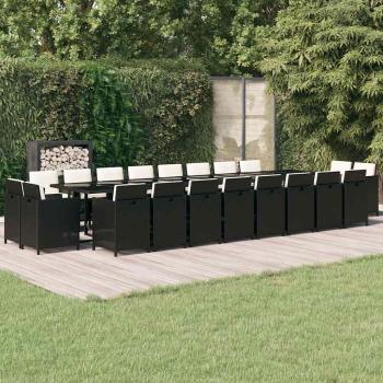 ARDEBO.de - 21-tlg. Garten-Essgruppe mit Kissen Schwarz Poly Rattan