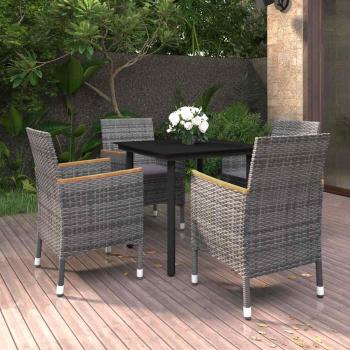 ARDEBO.de - 5-tlg. Garten-Essgruppe mit Auflagen Poly Rattan und Glas