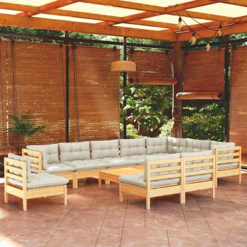 ARDEBO.de - 11-tlg. Garten-Lounge-Set mit Creme Kissen Massivholz Kiefer