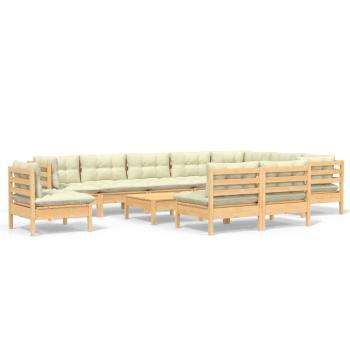 11-tlg. Garten-Lounge-Set mit Creme Kissen Massivholz Kiefer