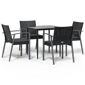 5-tlg. Garten-Essgruppe mit Kissen Poly Rattan und Stahl