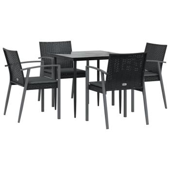 5-tlg. Garten-Essgruppe mit Kissen Poly Rattan und Stahl