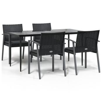 5-tlg. Garten-Essgruppe mit Kissen Poly Rattan und Stahl