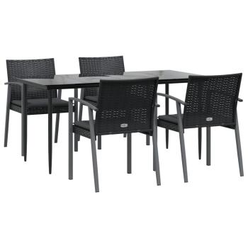 5-tlg. Garten-Essgruppe mit Kissen Poly Rattan und Stahl