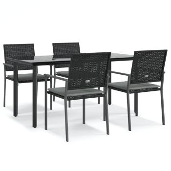 5-tlg. Garten-Essgruppe mit Kissen Poly Rattan und Stahl