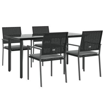 5-tlg. Garten-Essgruppe mit Kissen Poly Rattan und Stahl