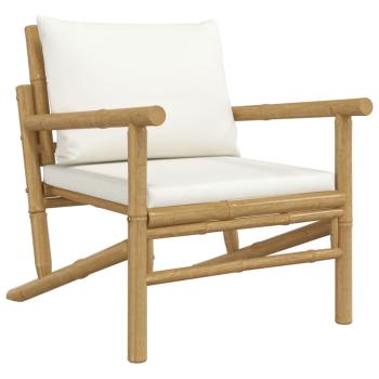 4-tlg. Garten-Lounge-Set mit Cremeweißen Kissen Bambus