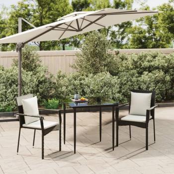 ARDEBO.de - 3-tlg. Garten-Essgruppe mit Kissen Schwarz Poly Rattan