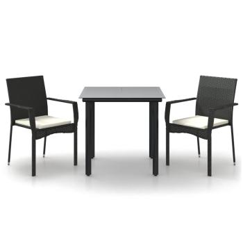 3-tlg. Garten-Essgruppe mit Kissen Schwarz Poly Rattan