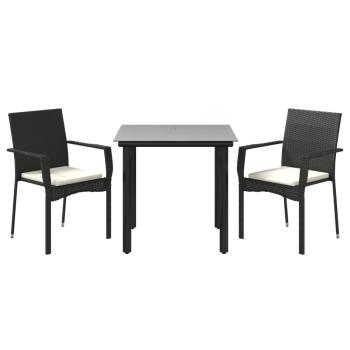 3-tlg. Garten-Essgruppe mit Kissen Schwarz Poly Rattan