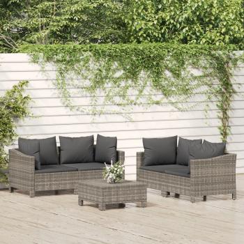 ARDEBO.de - 5-tlg. Garten-Lounge-Set mit Kissen Grau Poly Rattan