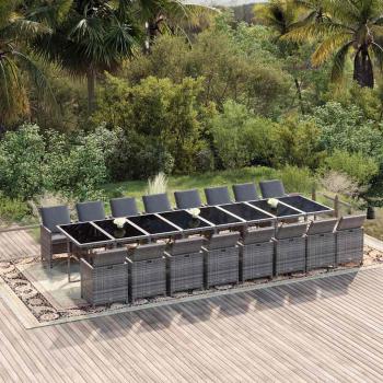 ARDEBO.de - 17-tlg. Garten-Essgruppe mit Kissen Grau Poly Rattan