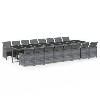 17-tlg. Garten-Essgruppe mit Kissen Grau Poly Rattan
