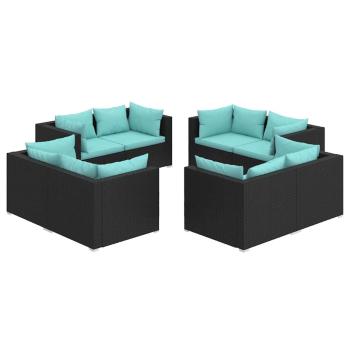 8-tlg. Garten-Lounge-Set mit Kissen Poly Rattan Schwarz