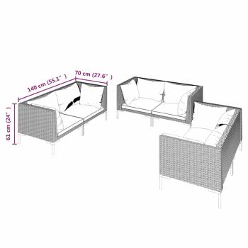 6-tlg. Garten-Lounge-Set mit Kissen Poly Rattan Dunkelgrau