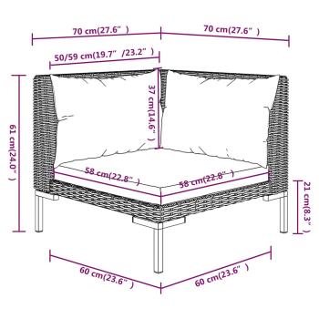 6-tlg. Garten-Lounge-Set mit Kissen Poly Rattan Dunkelgrau