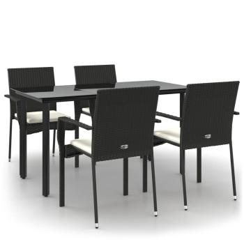 5-tlg. Garten-Essgruppe mit Kissen Schwarz Poly Rattan