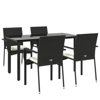 5-tlg. Garten-Essgruppe mit Kissen Schwarz Poly Rattan