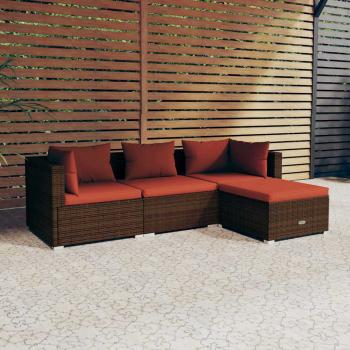 ARDEBO.de - 4-tlg. Garten-Lounge-Set mit Auflagen Poly Rattan Braun