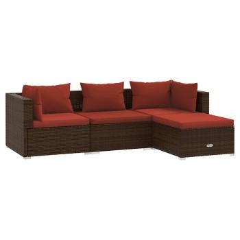 4-tlg. Garten-Lounge-Set mit Auflagen Poly Rattan Braun