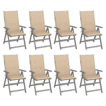 ARDEBO.de - Verstellbare Gartenstühle mit Auflagen 8 Stk. Grau Akazienholz