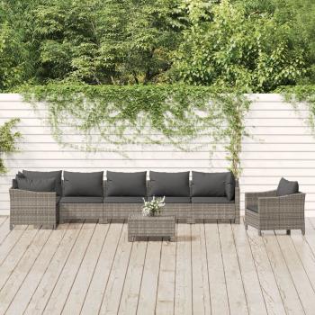 ARDEBO.de - 8-tlg. Garten-Lounge-Set mit Kissen Grau Poly Rattan
