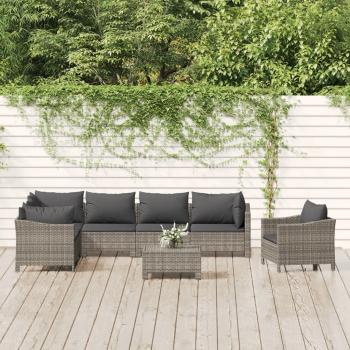 ARDEBO.de - 8-tlg. Garten-Lounge-Set mit Kissen Grau Poly Rattan