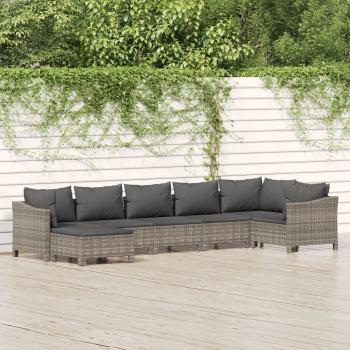 ARDEBO.de - 7-tlg. Garten-Lounge-Set mit Kissen Grau Poly Rattan