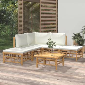 ARDEBO.de - 6-tlg. Garten-Lounge-Set mit Cremewei?en Kissen Bambus