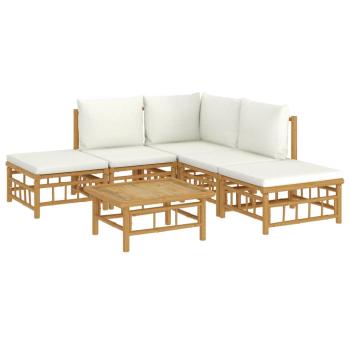 6-tlg. Garten-Lounge-Set mit Cremewei?en Kissen Bambus