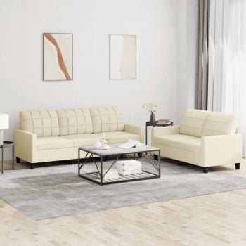 ARDEBO.de - 2-tlg. Sofagarnitur mit Kissen Creme Kunstleder