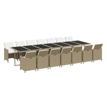 15-tlg. Garten-Essgruppe mit Kissen Poly Rattan Beige