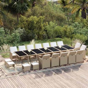 ARDEBO.de - 19-tlg. Garten-Essgruppe mit Kissen Poly Rattan Beige