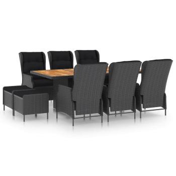 ARDEBO.de - 9-tlg. Garten-Essgruppe mit Auflagen Poly Rattan Dunkelgrau