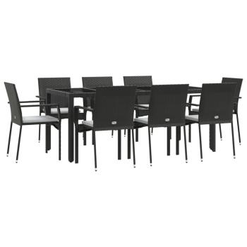 9-tlg. Garten-Essgruppe mit Kissen Schwarz Poly Rattan