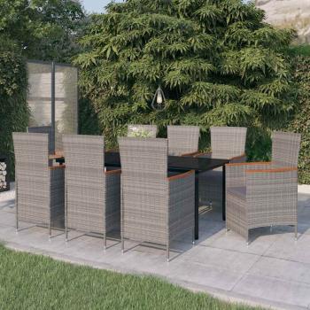 ARDEBO.de - 9-tlg. Garten-Essgruppe mit Auflagen Grau