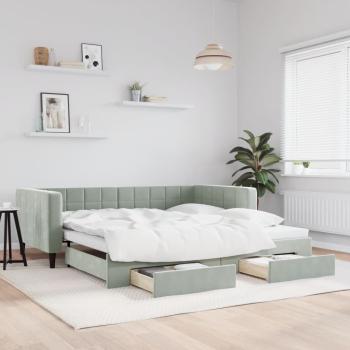 ARDEBO.de - Tagesbett Ausziehbar mit Schubladen Hellgrau 100x200 cm Samt