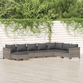 ARDEBO.de - 8-tlg. Garten-Lounge-Set mit Kissen Grau Poly Rattan