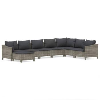 8-tlg. Garten-Lounge-Set mit Kissen Grau Poly Rattan