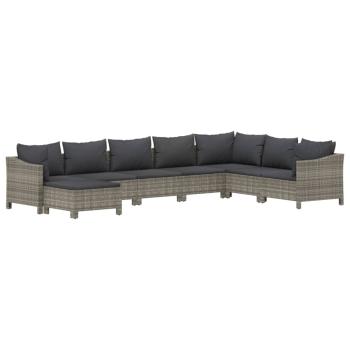 8-tlg. Garten-Lounge-Set mit Kissen Grau Poly Rattan