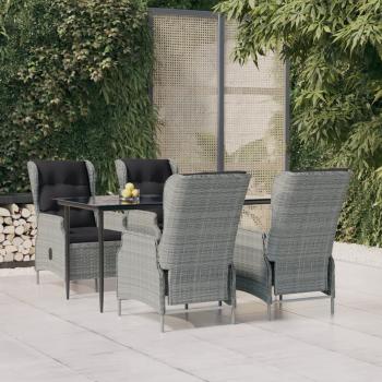 ARDEBO.de - 5-tlg. Garten-Essgruppe Hellgrau Poly Rattan