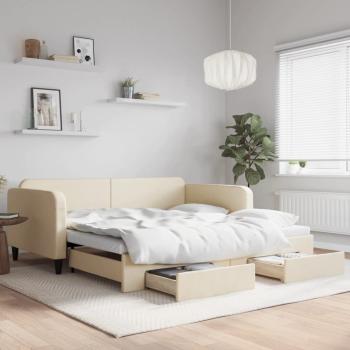 ARDEBO.de - Tagesbett Ausziehbar mit Schubladen Creme 100x200 cm Stoff