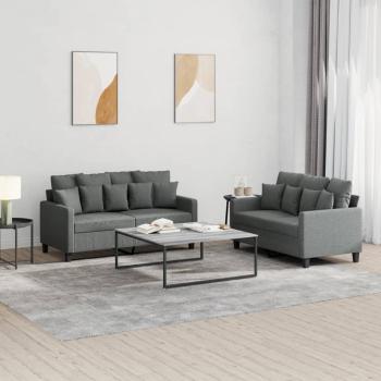 ARDEBO.de - 2-tlg. Sofagarnitur mit Kissen Dunkelgrau Stoff