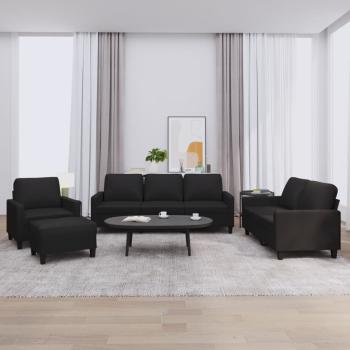 ARDEBO.de - 4-tlg. Sofagarnitur mit Kissen Schwarz Kunstleder